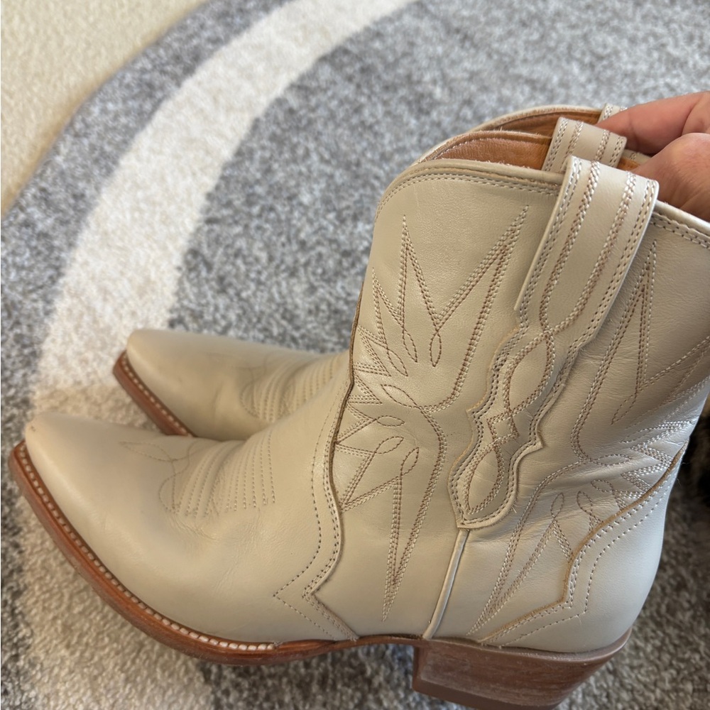 Tecovas Cream Western Ankle Boots - Pointed Toe, Stacked Heel - Picture 6 of 8